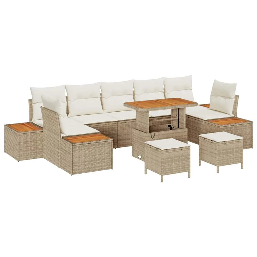 Ensemble de canapé de jardin 10 pcs Beige Poly rotin - 2