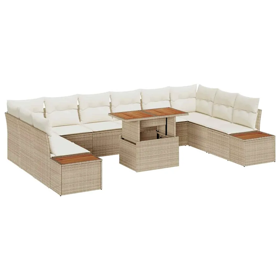 Ensemble de canapé de jardin 11 pcs Beige Poly rotin - 2