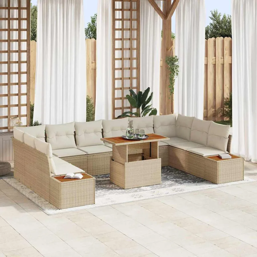 Ensemble de canapé de jardin 11 pcs Beige Poly rotin - 3