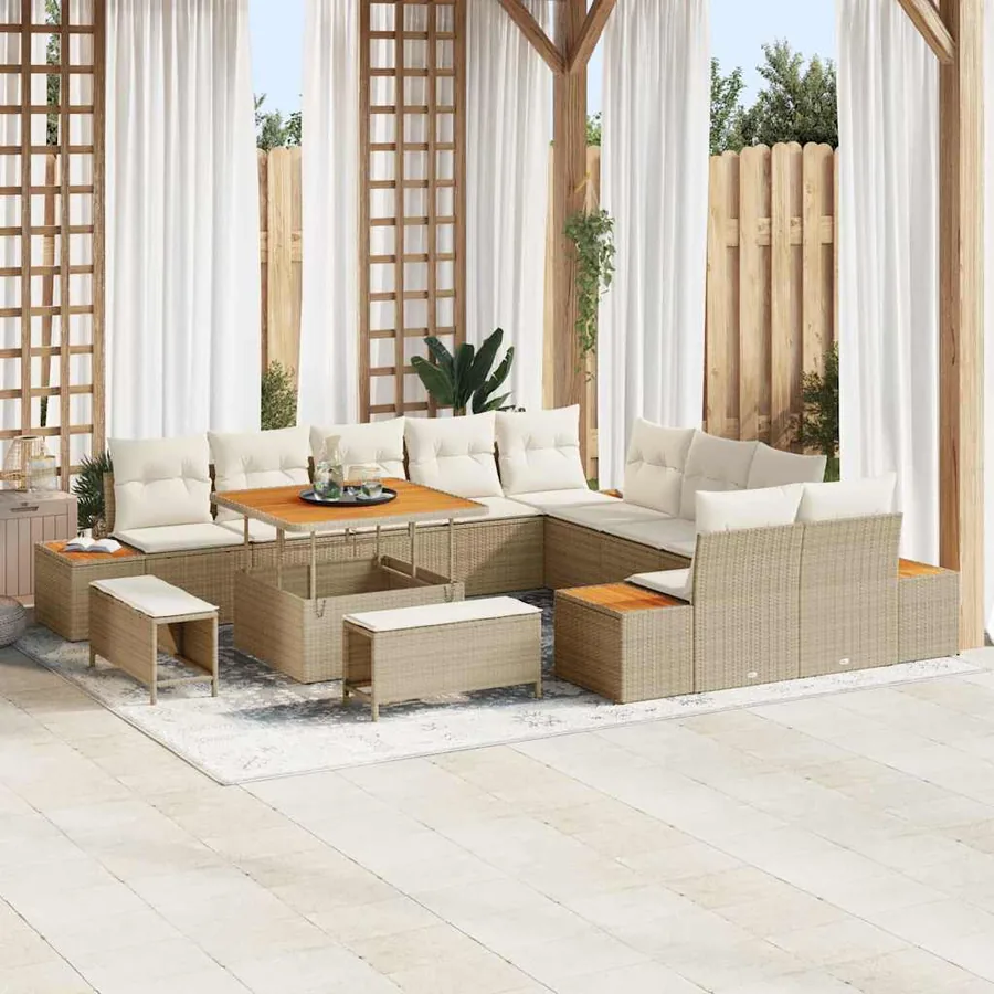 Ensemble de canapé de jardin 13 pcs Beige Poly rotin