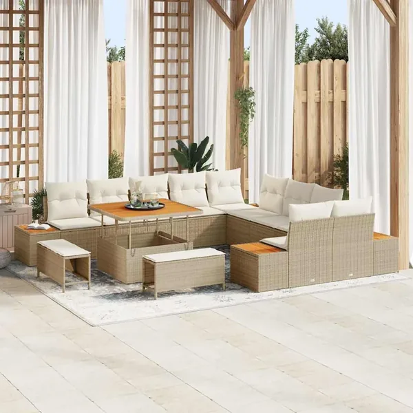 Ensemble de canapé de jardin 13 pcs Beige Poly rotin