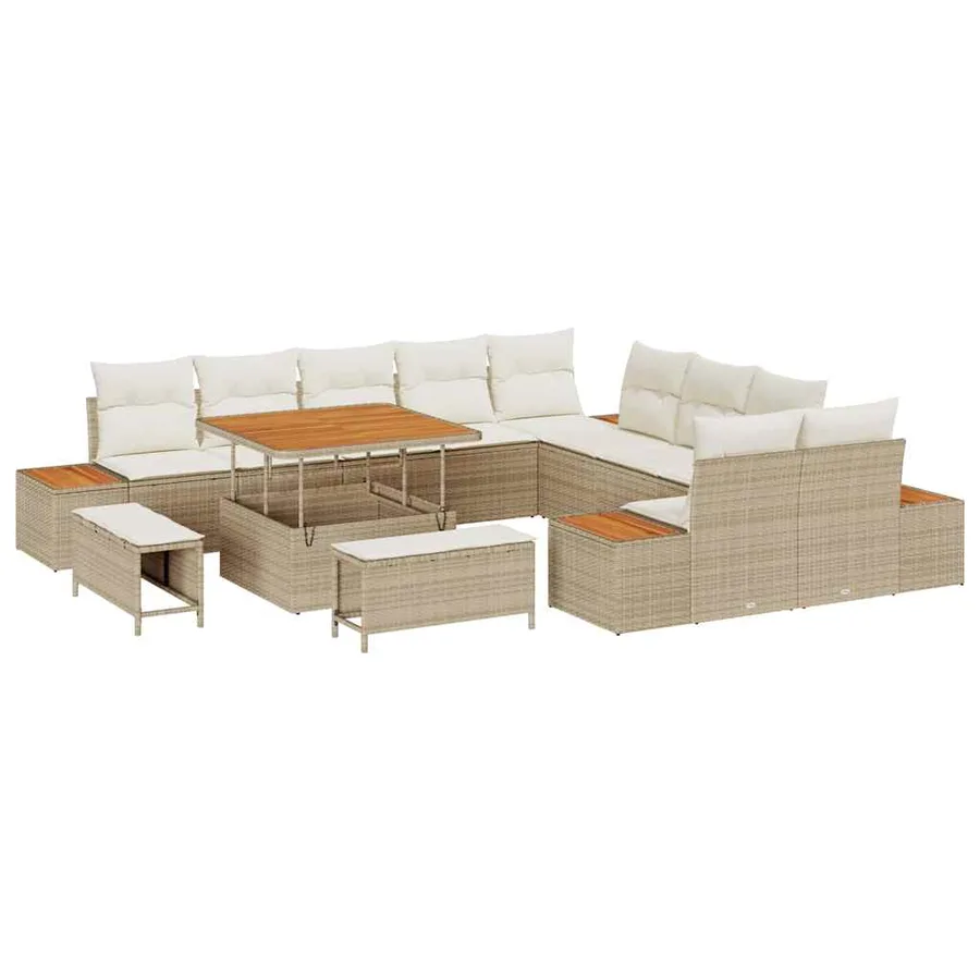 Ensemble de canapé de jardin 13 pcs Beige Poly rotin - 2