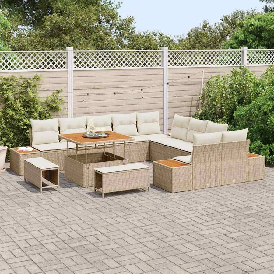 Ensemble de canapé de jardin 13 pcs Beige Poly rotin - 3