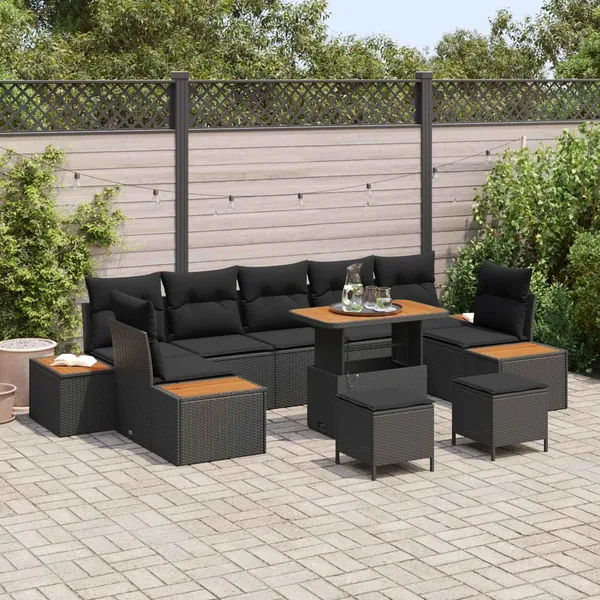Ensemble de canapé de jardin avec coussin 10 pcs Noir