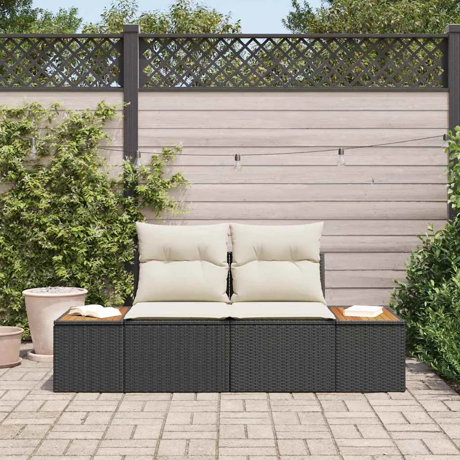 Canapé de jardin Noir 184 x 62 x 85cm polyrotin - 3