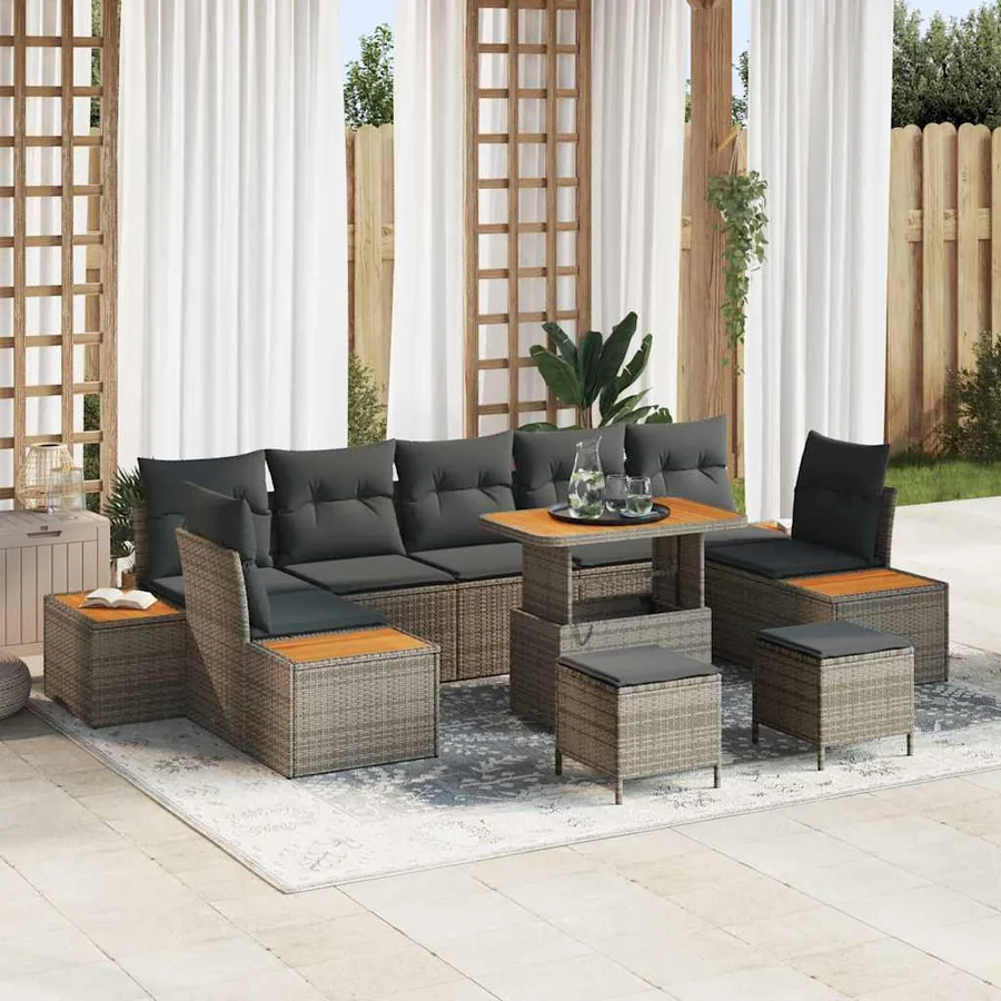 Ensemble de canapé de jardin 10 pcs Gris Poly rotin