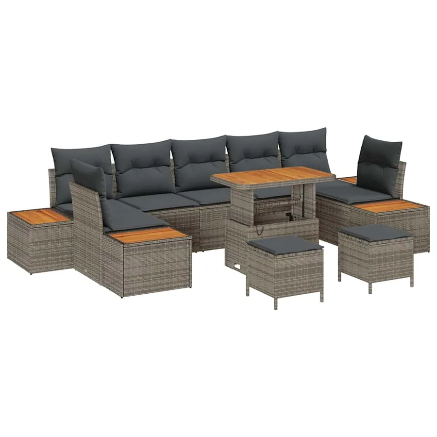 Ensemble de canapé de jardin 10 pcs Gris Poly rotin - 2