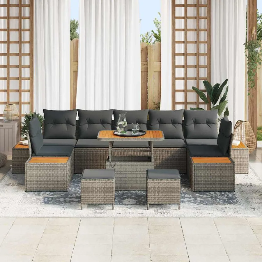 Ensemble de canapé de jardin 10 pcs Gris Poly rotin - 3