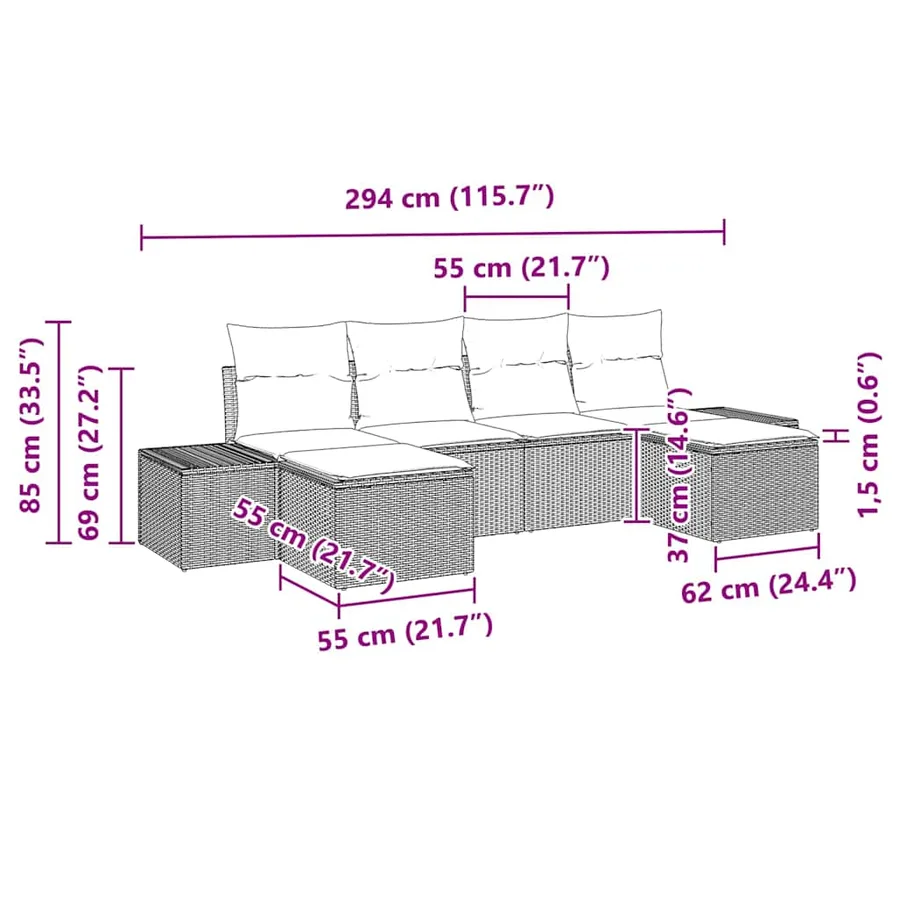 Ensemble de canapé de jardin 6 pcs Gris Poly Rattan - 12