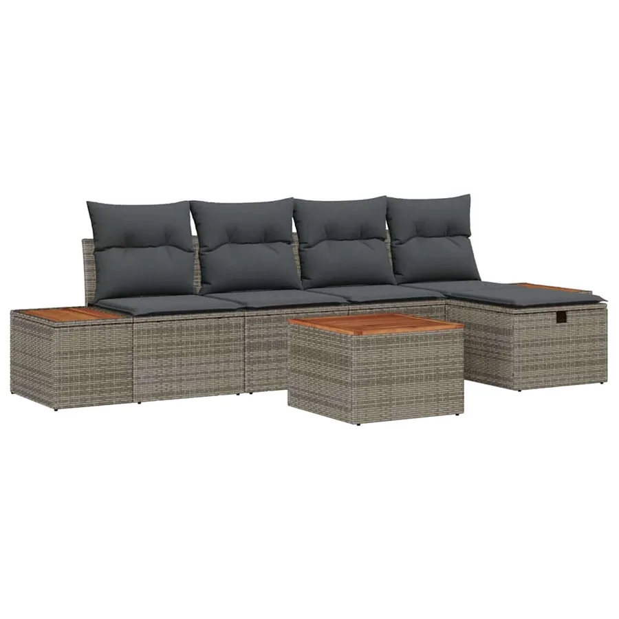 Ensemble de canapé de jardin 6 pcs Gris Poly rotin - 2
