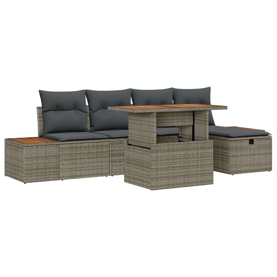 Ensemble de canapé de jardin 6 pcs Gris polyrotin - 2