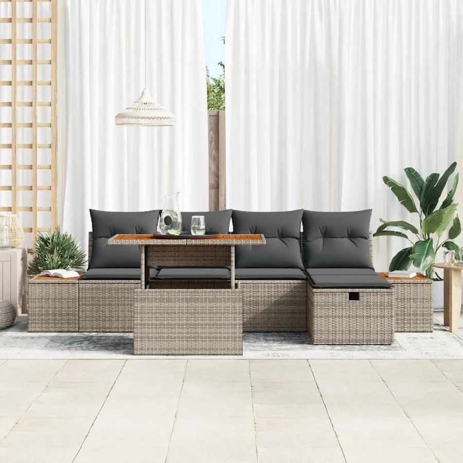 Ensemble de canapé de jardin 6 pcs Gris polyrotin - 3