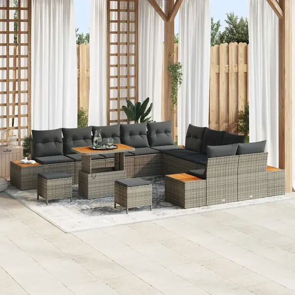 Ensemble de canapé de jardin 13 pcs Gris Poly rotin
