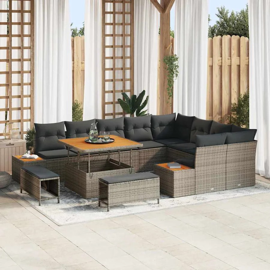 Ensemble de canapé de jardin 12 pcs Gris Poly rotin