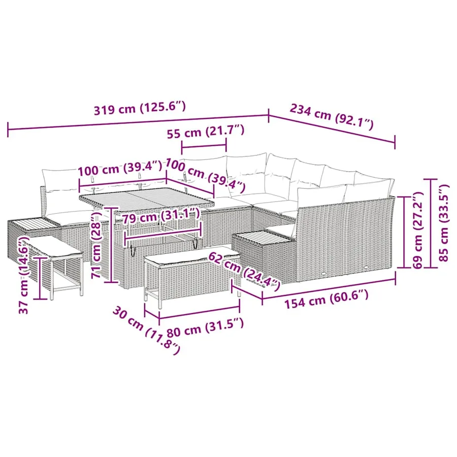 Ensemble de canapé de jardin 12 pcs Gris Poly rotin - 18