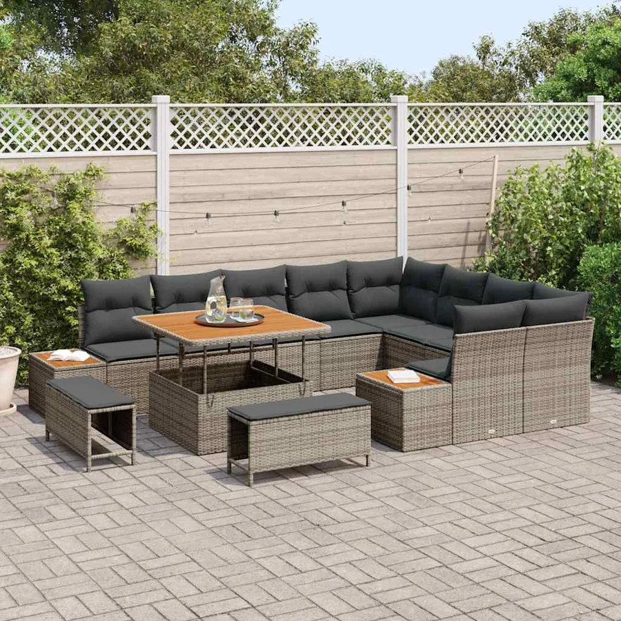 Ensemble de canapé de jardin 12 pcs Gris Poly rotin - 3