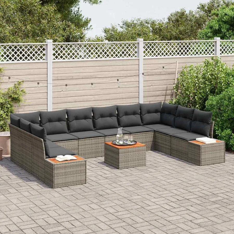 Ensemble de canapé de jardin avec coussin 10 pcs Gris Polyrotin - 3