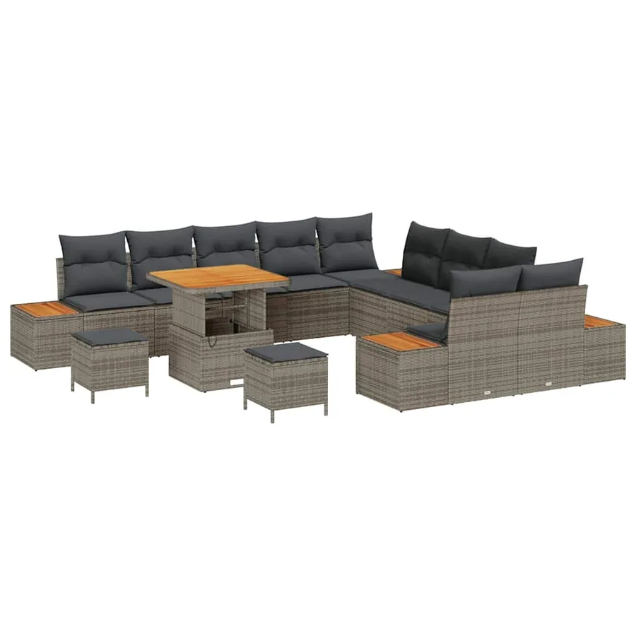 Ensemble de canapé de jardin 13 pcs Gris Poly rotin - 2