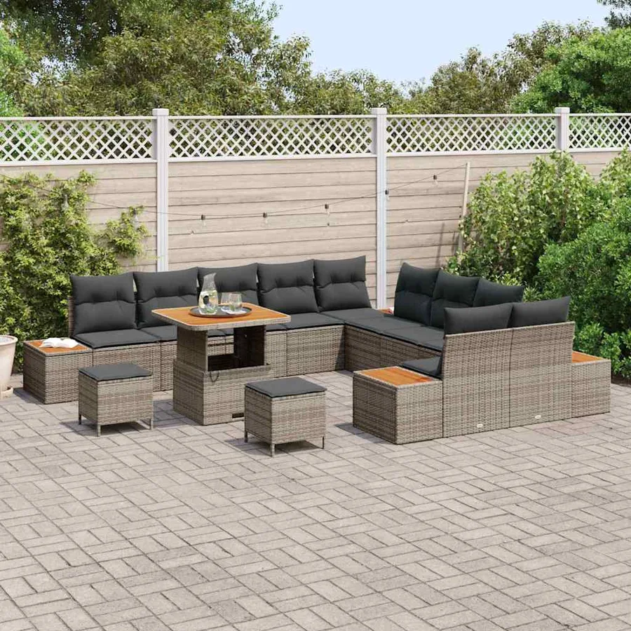 Ensemble de canapé de jardin 13 pcs Gris Poly rotin - 3