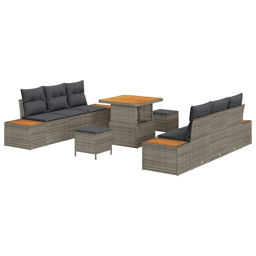 Ensemble de canapé de jardin avec coussin 9 pcs Gris Poly rotin - 2