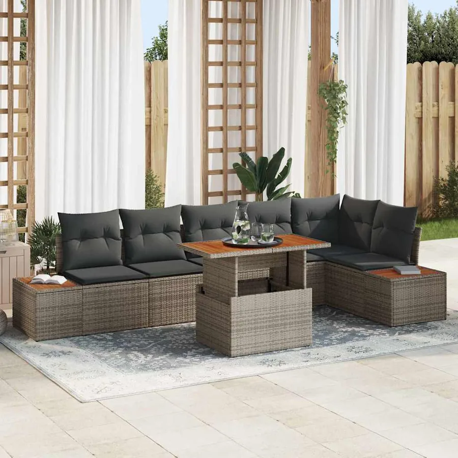 Ensemble de canapé de jardin 7 pcs Gris Poly rotin