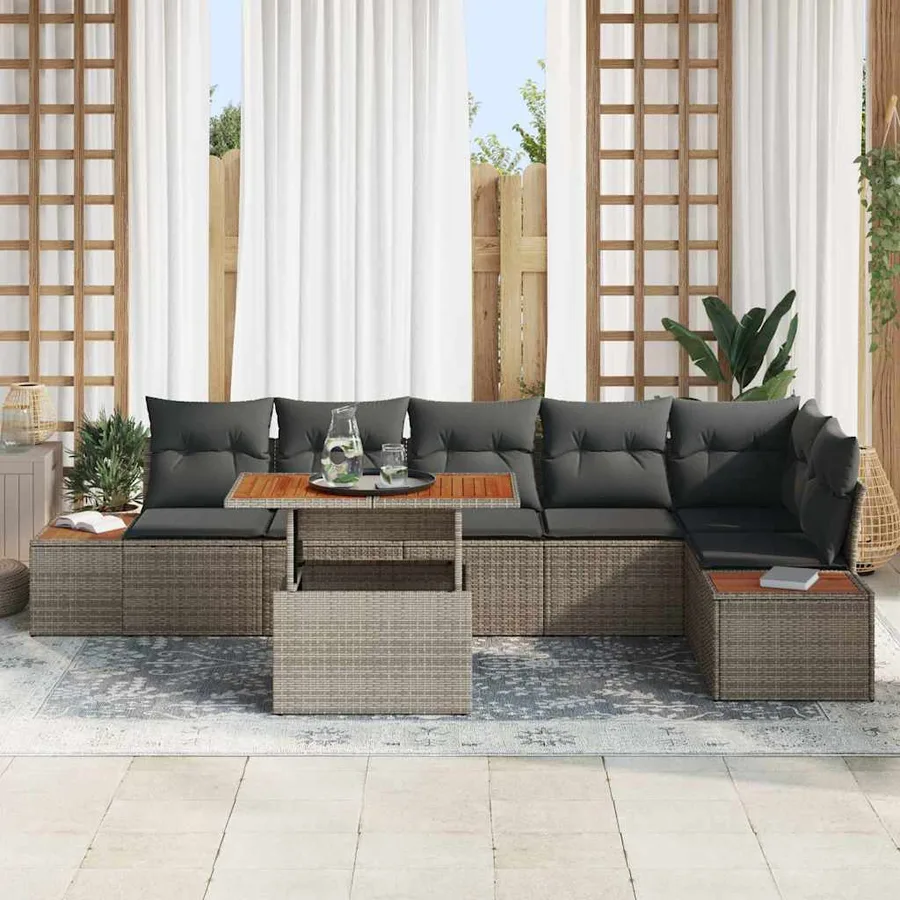 Ensemble de canapé de jardin 7 pcs Gris Poly rotin - 3