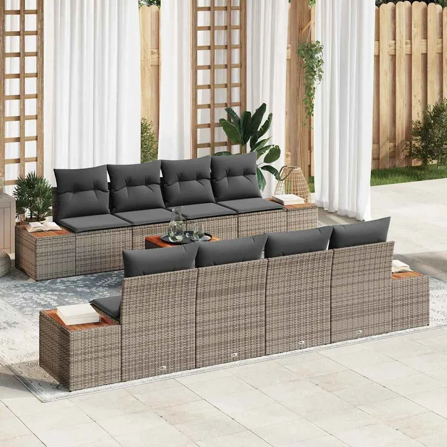 Ensemble de canapé de jardin 9 pcs Gris Poly rotin