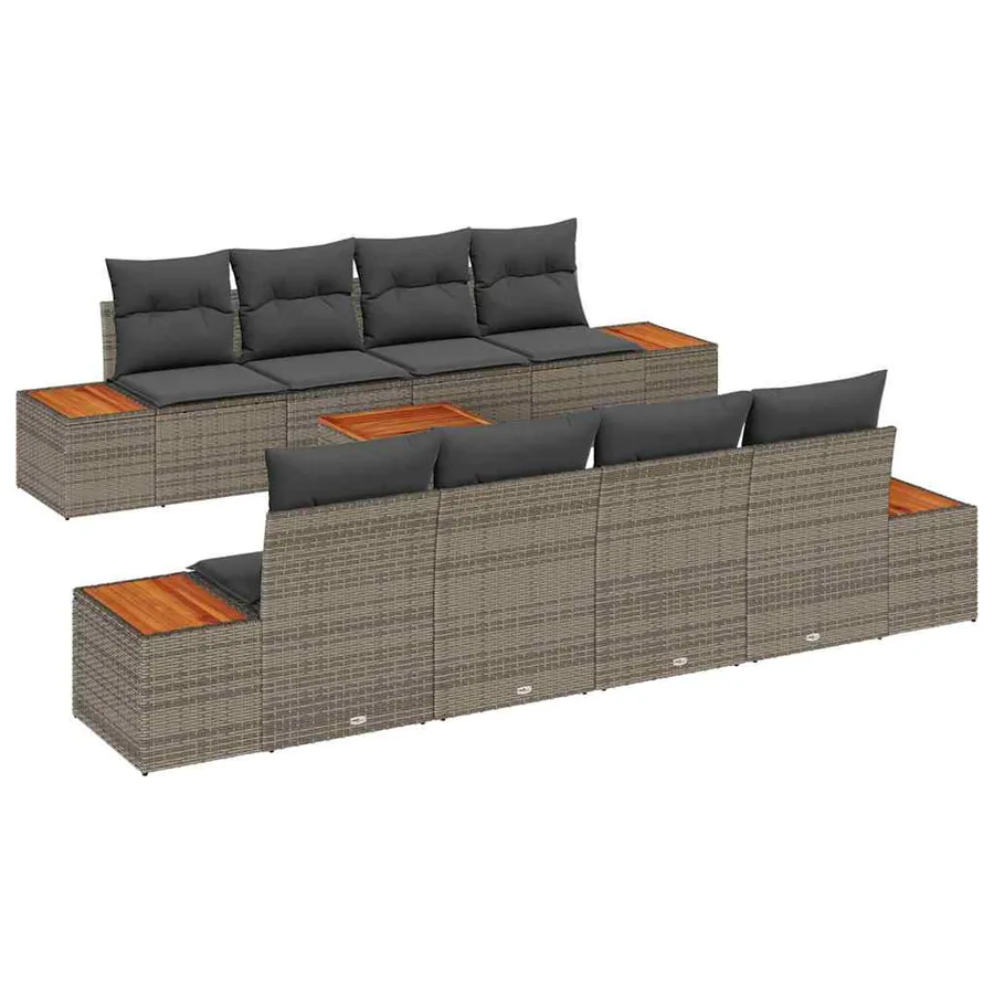 Ensemble de canapé de jardin 9 pcs Gris Poly rotin - 2