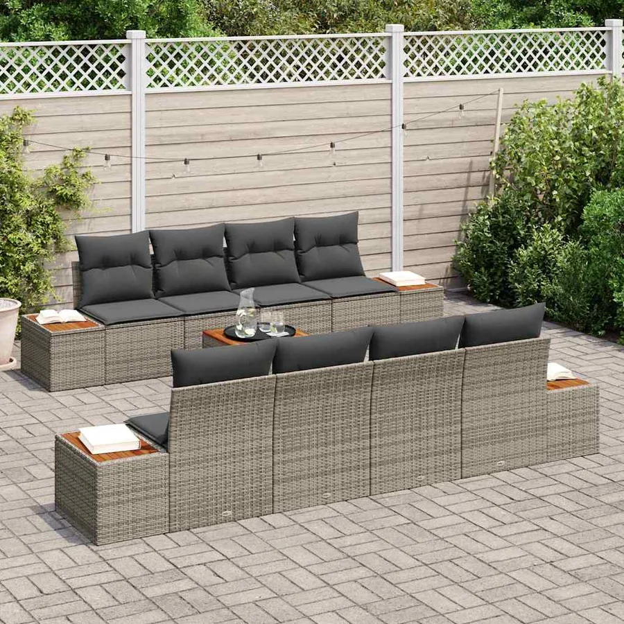 Ensemble de canapé de jardin 9 pcs Gris Poly rotin - 3