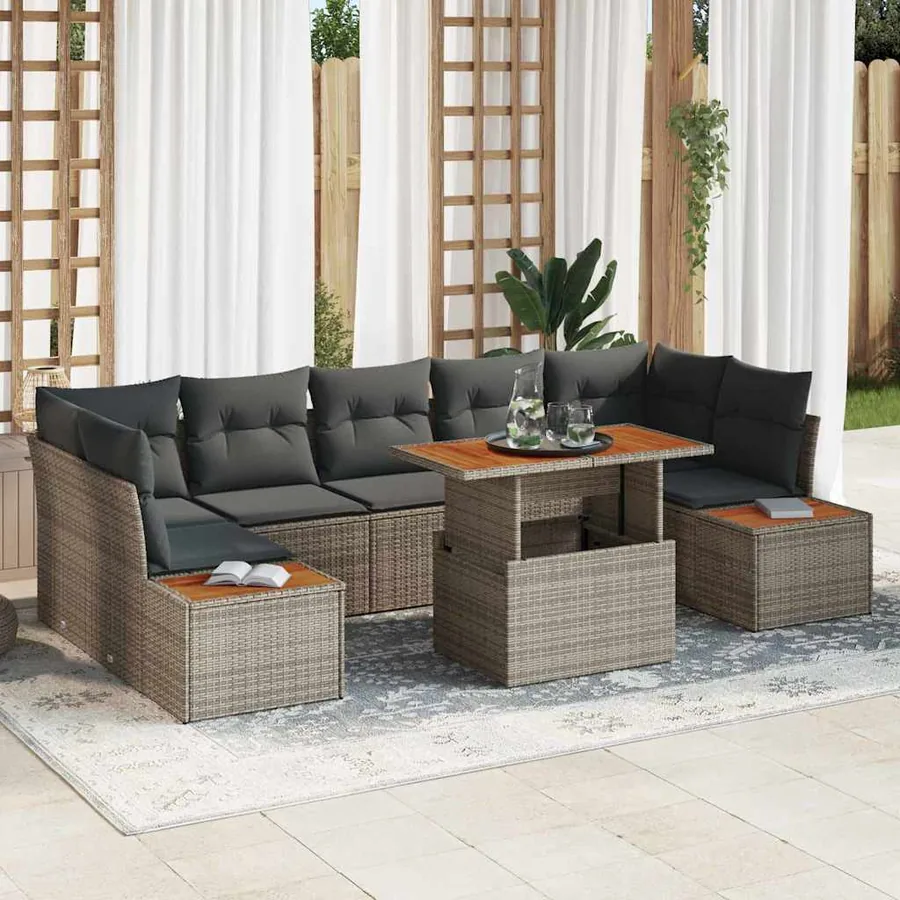 Ensemble de canapé de jardin 8 pcs Gris Poly rotin