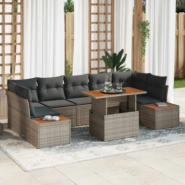Ensemble de canapé de jardin 8 pcs Gris Poly rotin