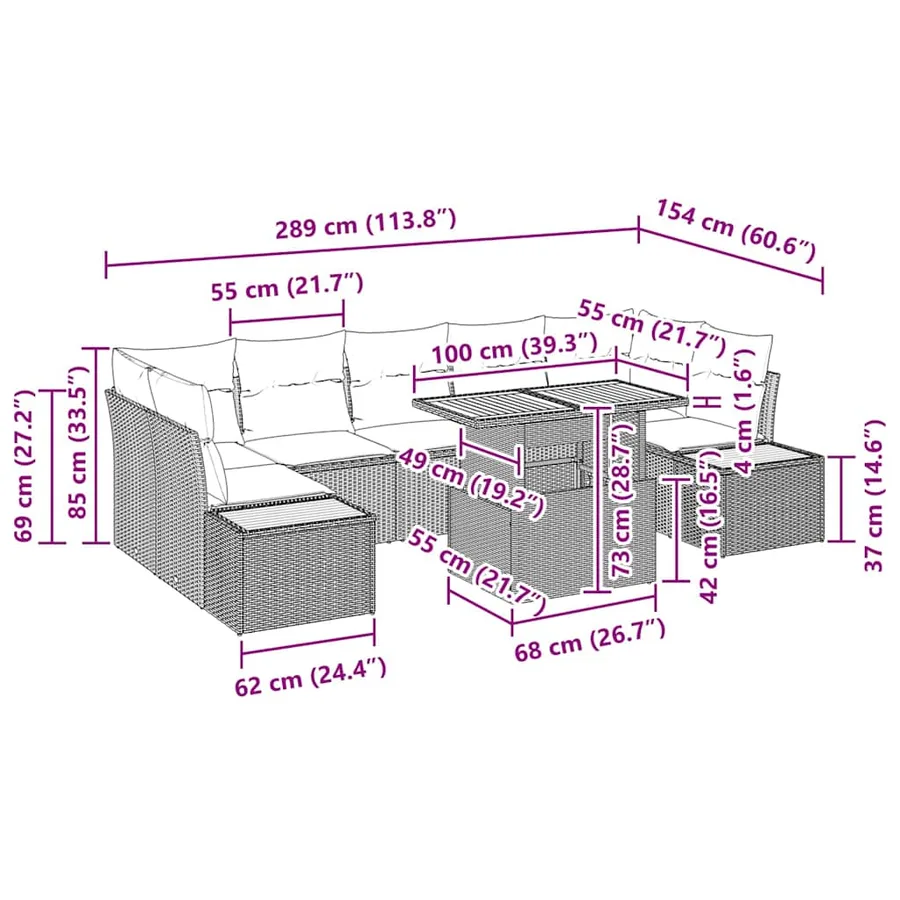 Ensemble de canapé de jardin 8 pcs Gris Poly rotin - 15