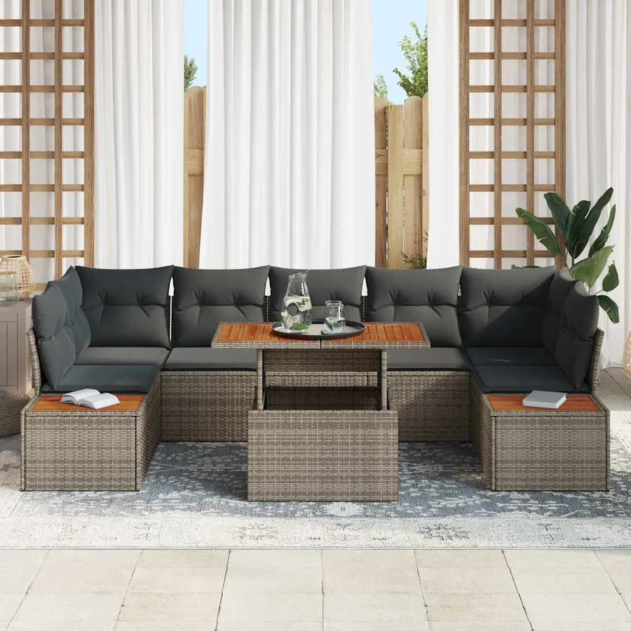 Ensemble de canapé de jardin 8 pcs Gris Poly rotin - 3