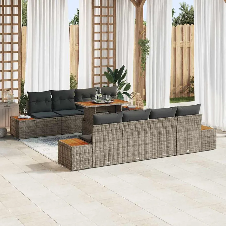 Ensemble de canapé de jardin 9 pcs Gris Poly rotin