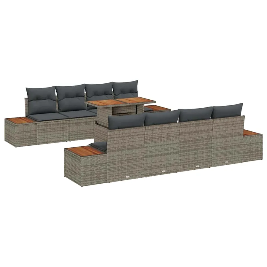 Ensemble de canapé de jardin 9 pcs Gris Poly rotin - 2