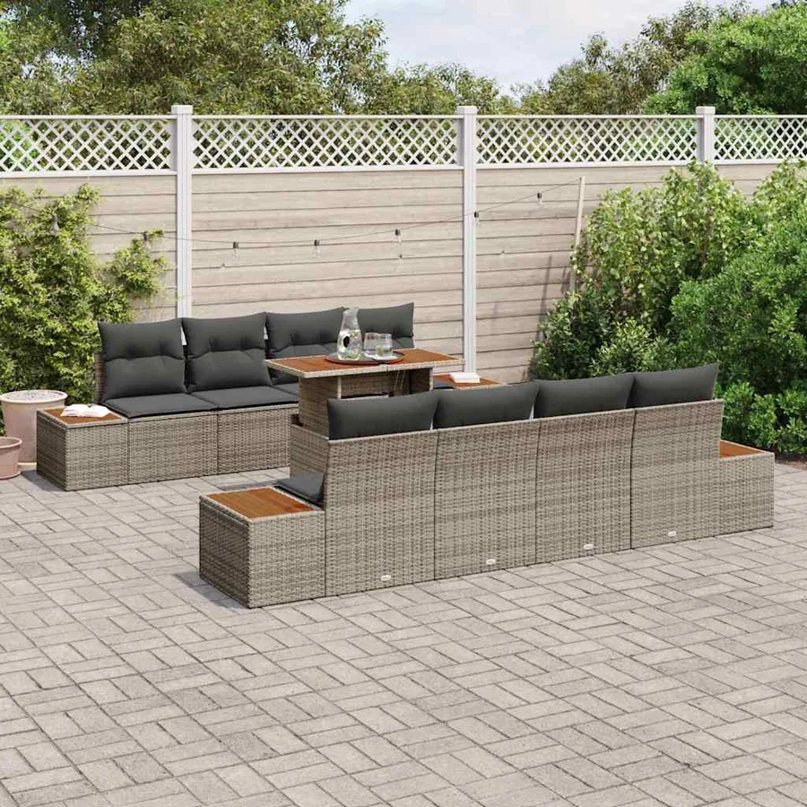 Ensemble de canapé de jardin 9 pcs Gris Poly rotin - 3