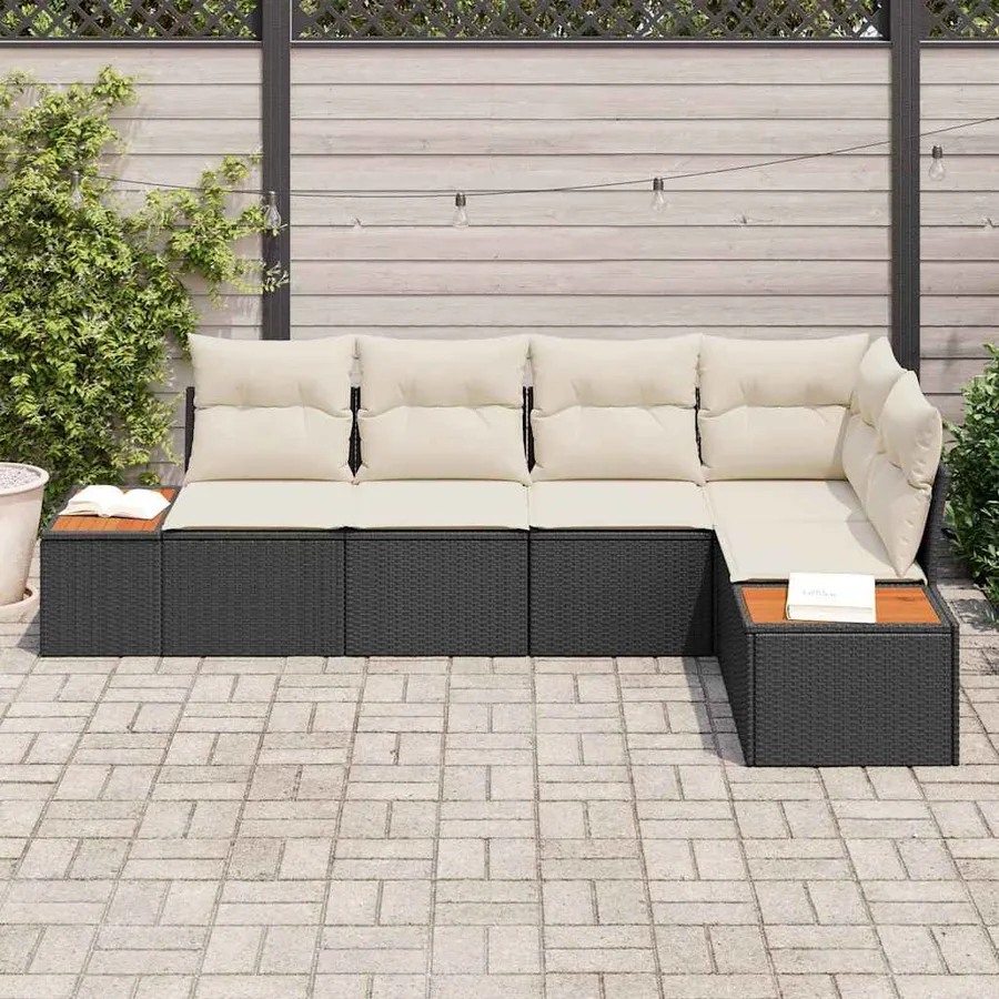 Ensemble de canapé de jardin 5 pcs Noir et crème Poly rotin - 3
