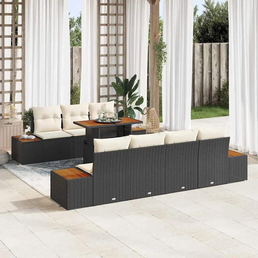 Ensemble de canapé de jardin 8 pcs Noir Poly rotin