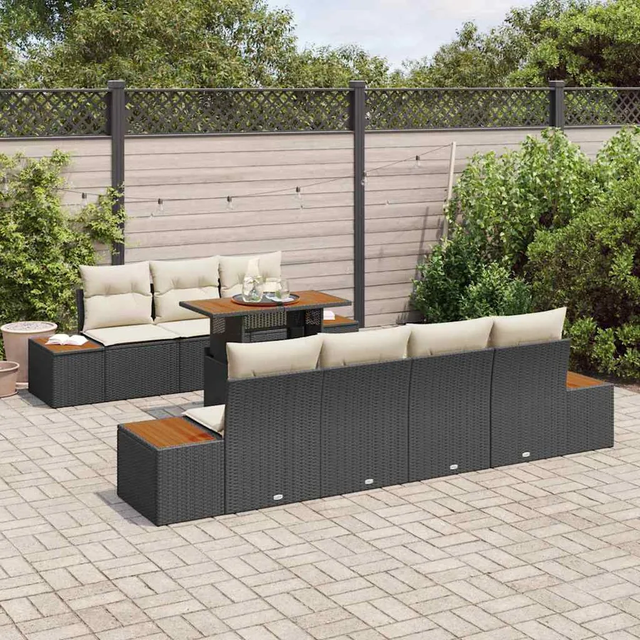 Ensemble de canapé de jardin 8 pcs Noir Poly rotin - 3