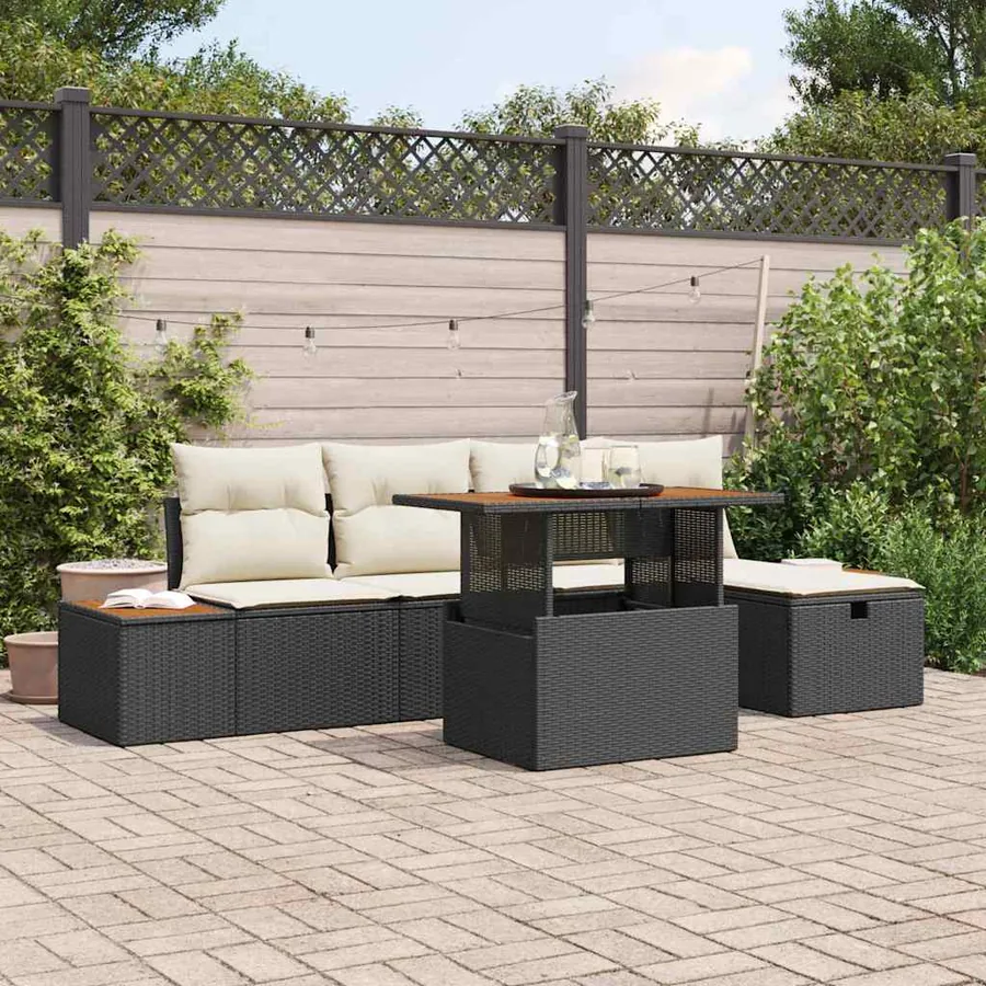 Ensemble de canapé de jardin 6 pcs Noir polyrotin