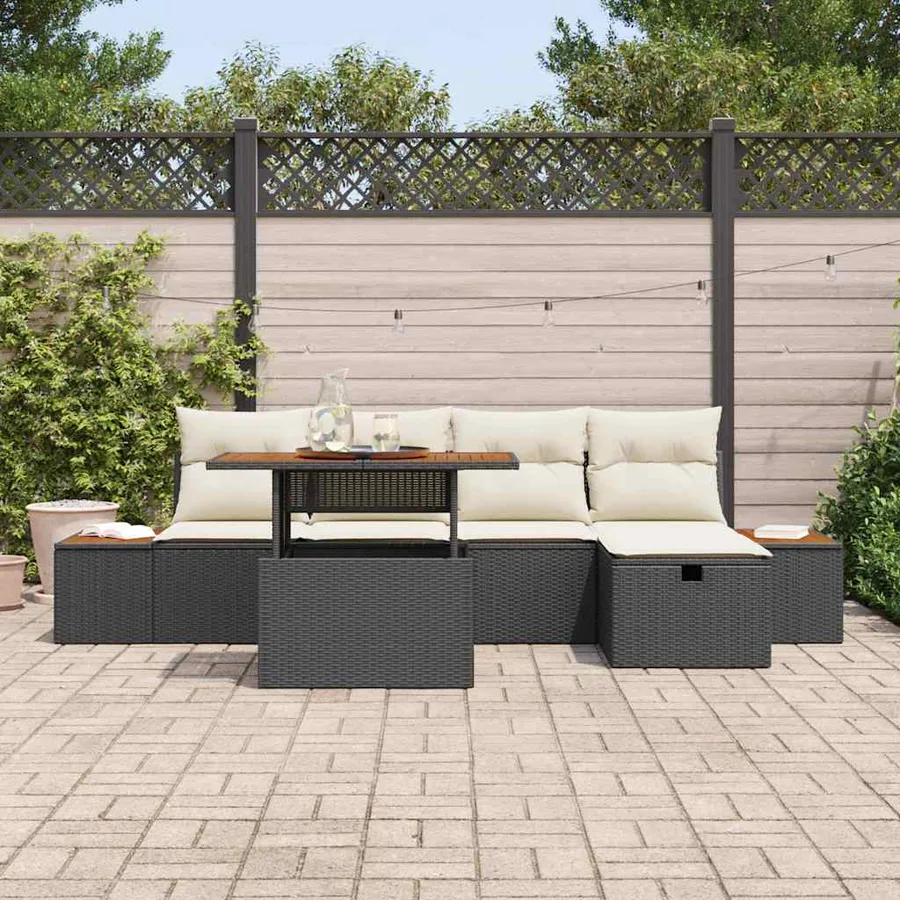 Ensemble de canapé de jardin 6 pcs Noir polyrotin - 3