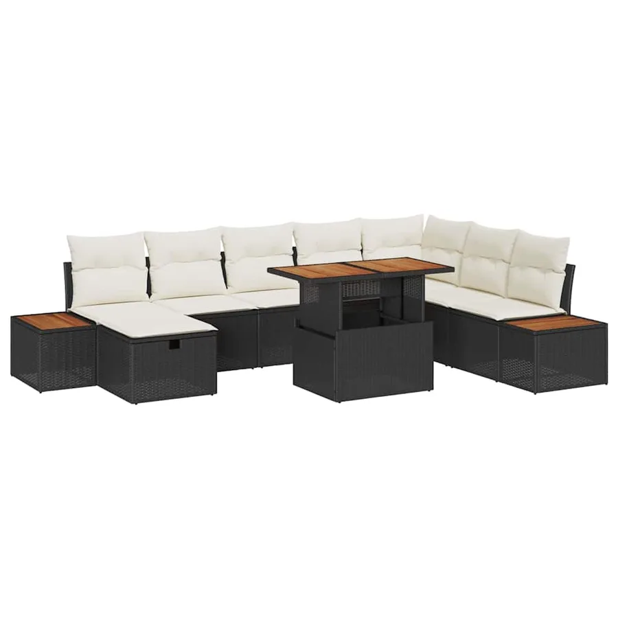 Ensemble de canapé de jardin avec coussin 9 pcs Noir polyrotin - 2
