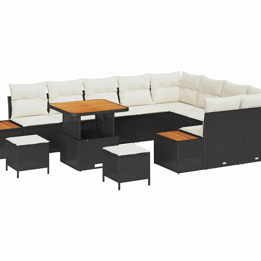 Ensemble de canapé de jardin 12 pcs Noir Poly rotin - 2