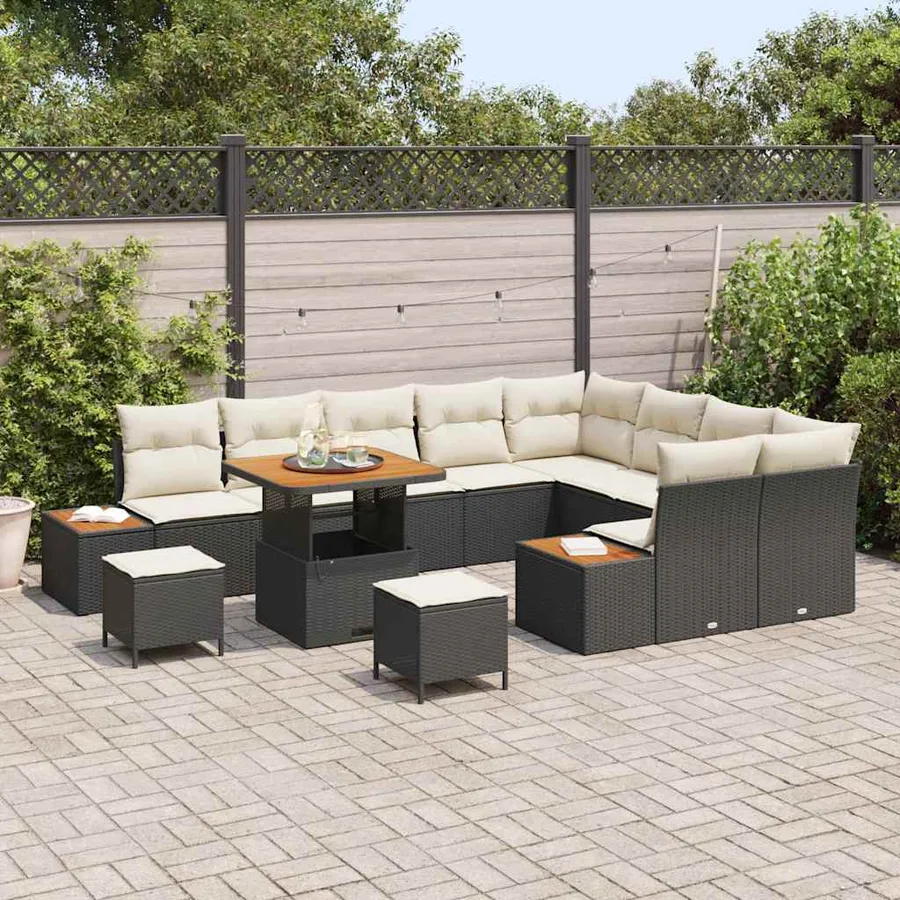 Ensemble de canapé de jardin 12 pcs Noir Poly rotin - 3