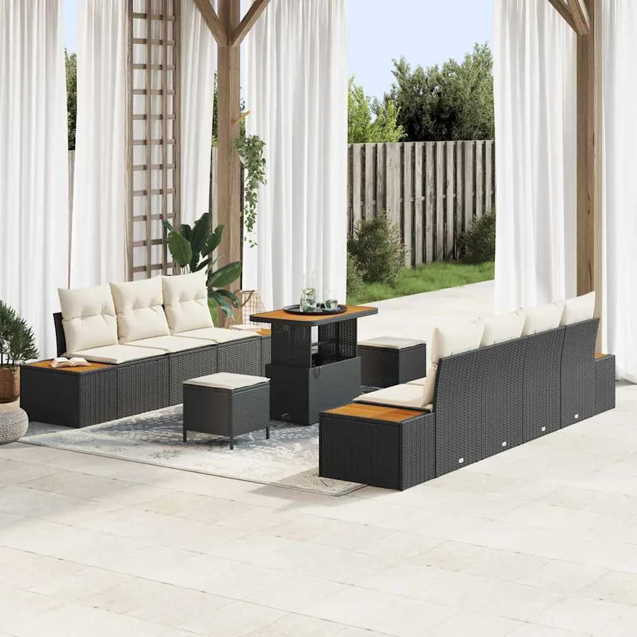 Ensemble de canapé de jardin 10 pcs Noir Poly rotin