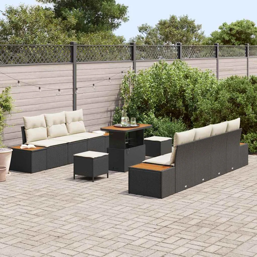 Ensemble de canapé de jardin 10 pcs Noir Poly rotin - 3