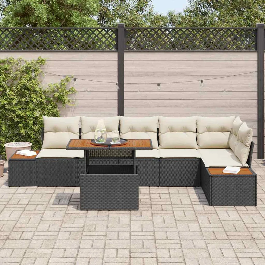 Ensemble de canapé de jardin 7 pcs Noir Poly rotin - 3