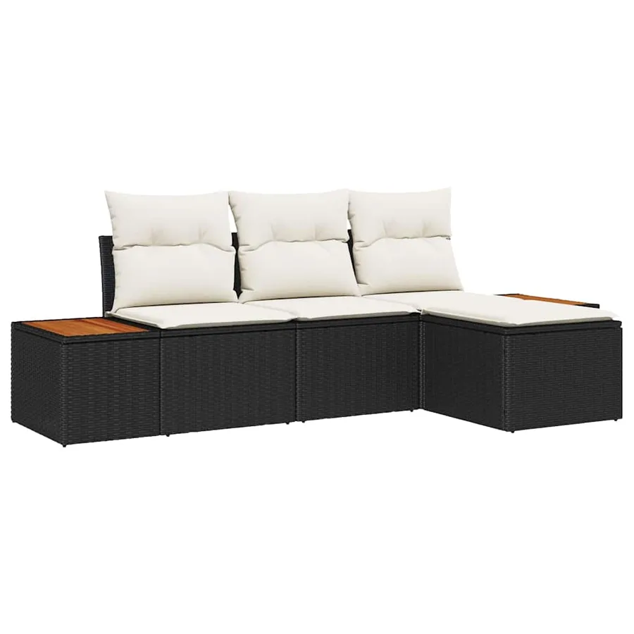 Ensemble de canapé de jardin 4 pcs Noir et Crème Poly Rattan - 2
