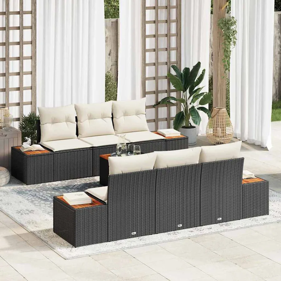 Ensemble de canapé de jardin 7 pcs Noir Poly rotin