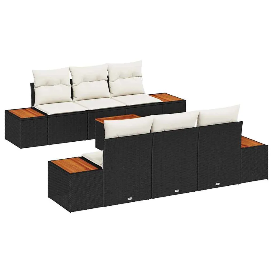Ensemble de canapé de jardin 7 pcs Noir Poly rotin - 2